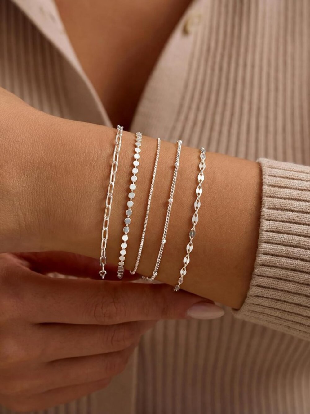 Sterling Silver Bracelets for Women Trendy, Minimalist Simple Dainty S925 Silver - Picture 4 of 9